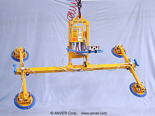 ANVER Four Pad Air Powered Vacuum Lifter with Powered Tilt and Foam Pads for Lifting Granite Slabs